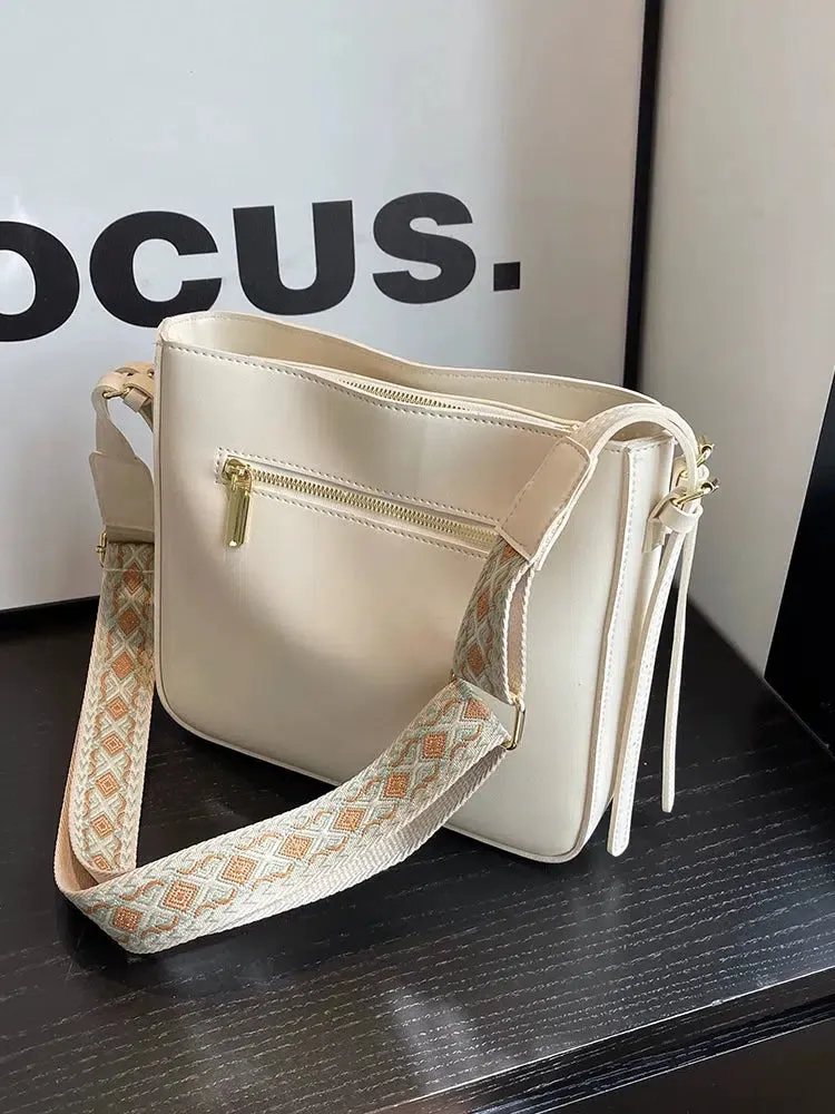 Patterned Strap Bucket Shaped Bag