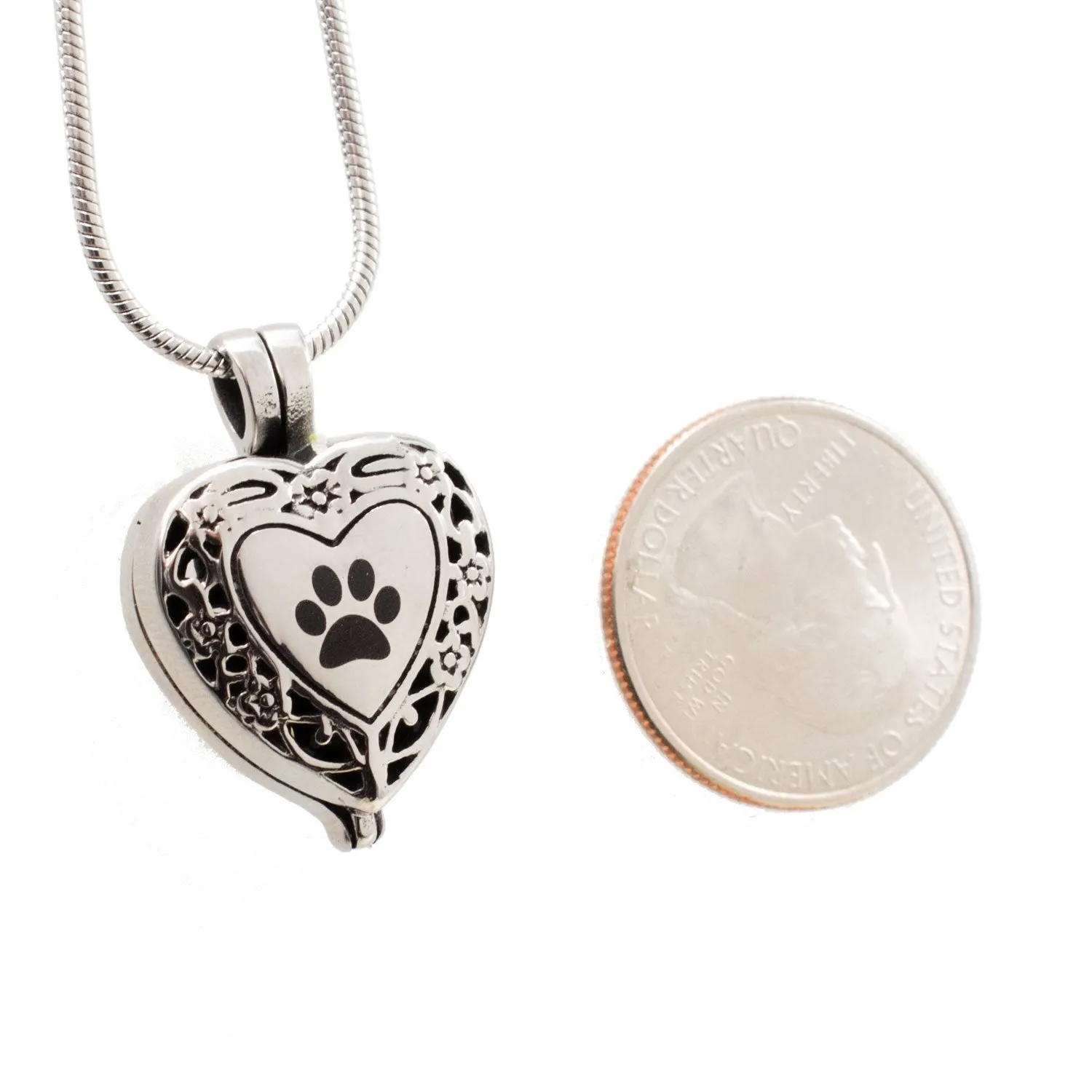 Paw Print Heart Locket Cremation Jewelry