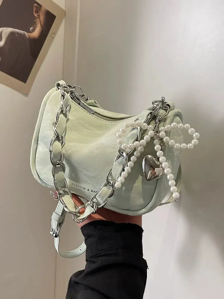 Pearl Accents Square Chain Bag
