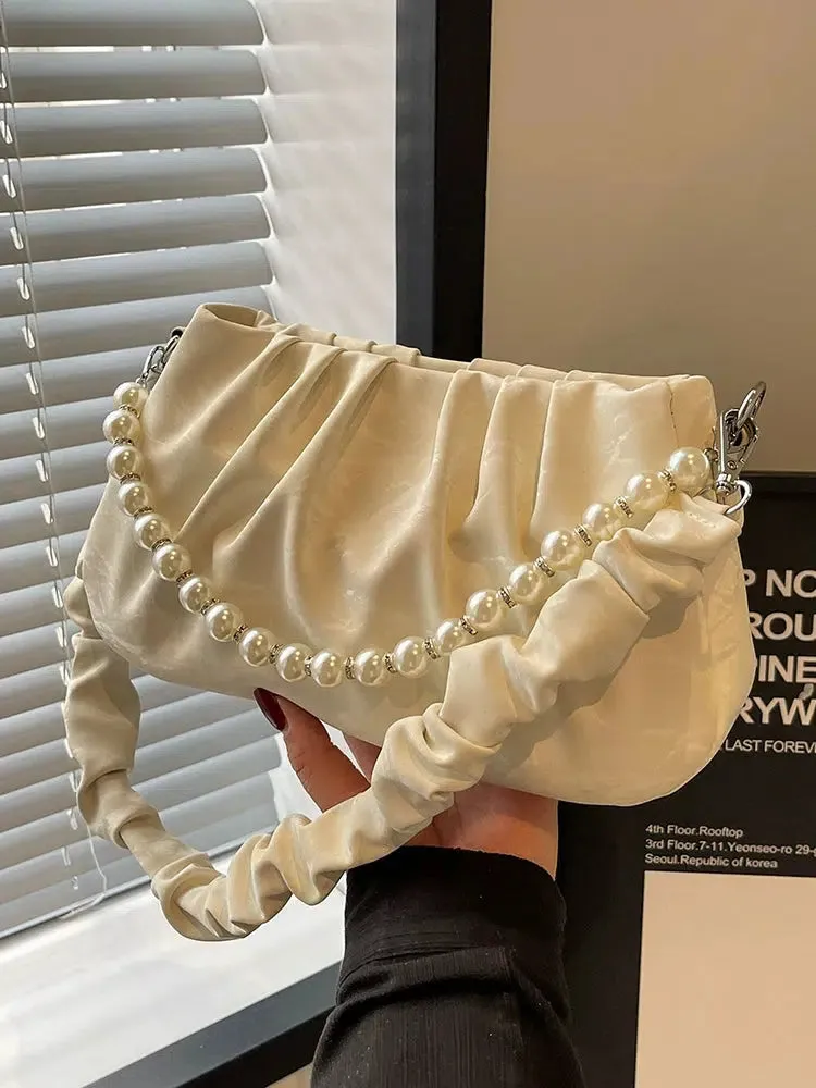 Pearl Strap Ruched Bag