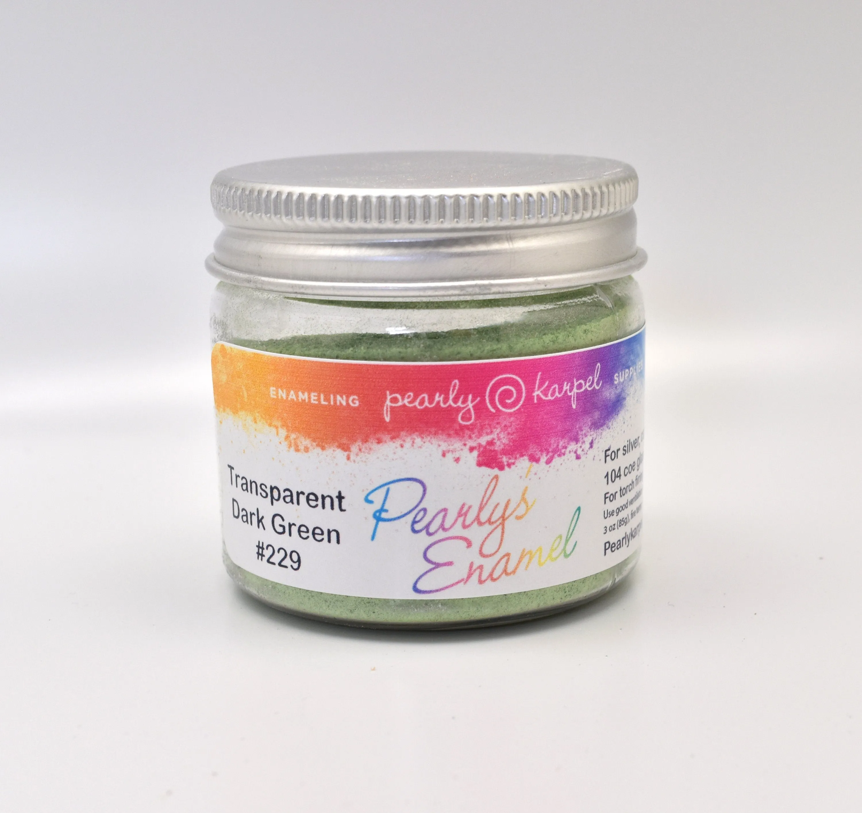 Pearly's Enamel Powder No. 229 Transparent Dark Green 3oz. (85gr.) Great for torch/kiln/Cloisonné and Wet Packing Enameling