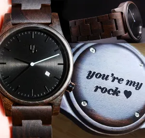 Personalized Gifts for Him: Engraved Dark Wooden Watch