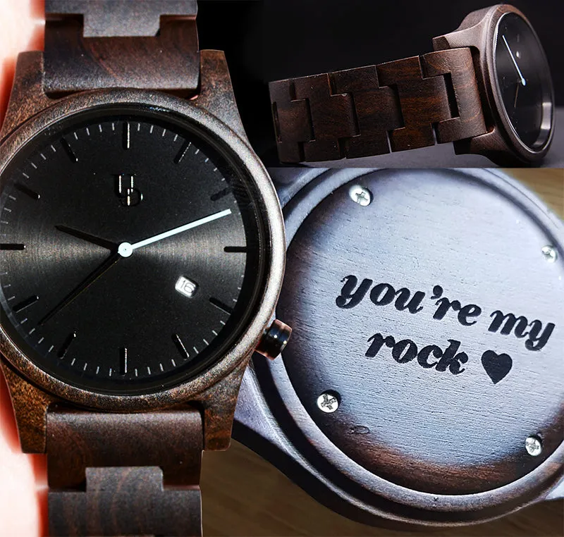 Personalized Gifts for Him: Engraved Dark Wooden Watch