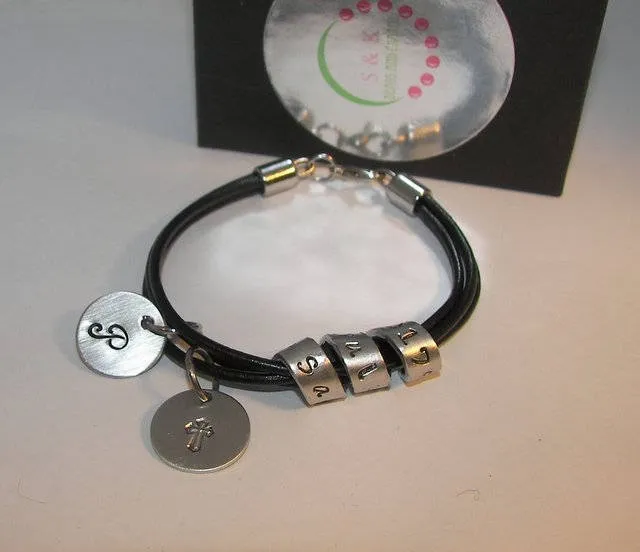 Personalized jewelry, Leather  bracelet, hand stamped jewelry , custom jewelry, couples bracelets, Men's Gift, Secret Message, Men's Cuff,