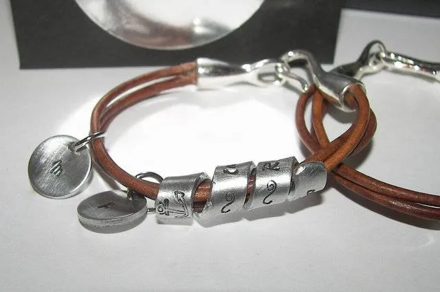 Personalized jewelry, Leather  bracelet, hand stamped jewelry , custom jewelry, couples bracelets, Men's Gift, Secret Message, Men's Cuff,