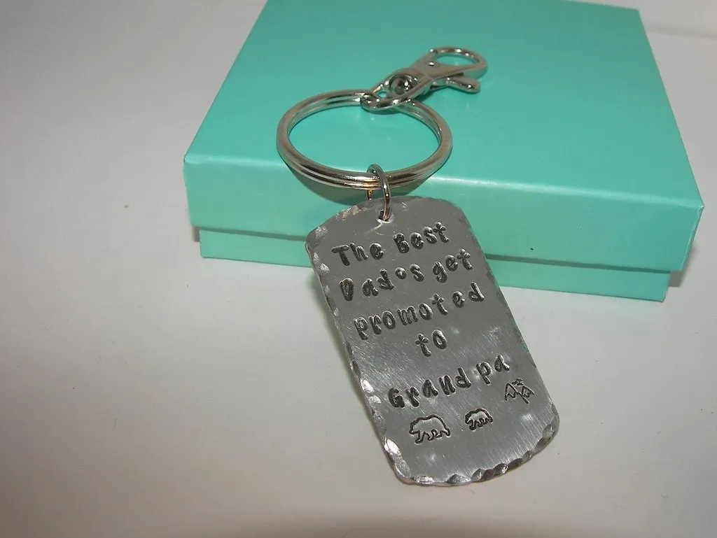 pewter keychain, hand stamped jewelry , handstamped jewelry  gift for granddaddy , pa pa bear gift for dad,   personalized keychain