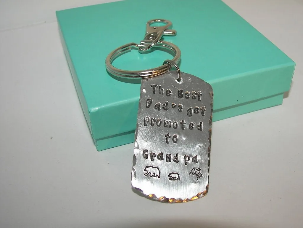pewter keychain, hand stamped jewelry , handstamped jewelry  gift for granddaddy , pa pa bear gift for dad,   personalized keychain