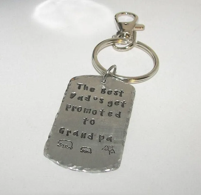 pewter keychain, hand stamped jewelry , handstamped jewelry  gift for granddaddy , pa pa bear gift for dad,   personalized keychain