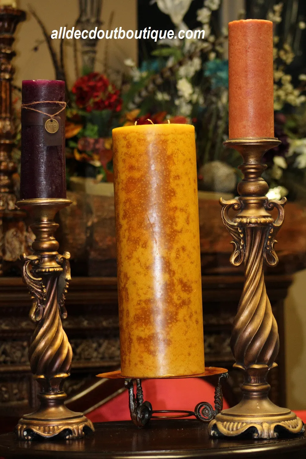 Pillar Candle Holder | Decorative Gold/Bronze