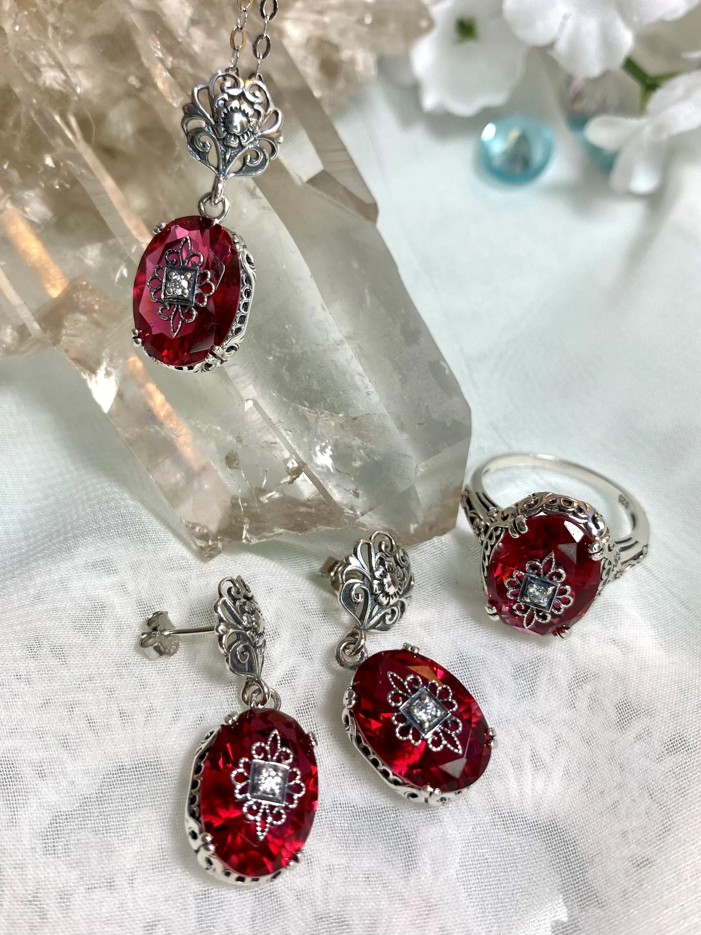 Pink Ring or Save 15% on Jewelry Set, Sterling Silver Embellishment, Edwardian Jewelry #D70e