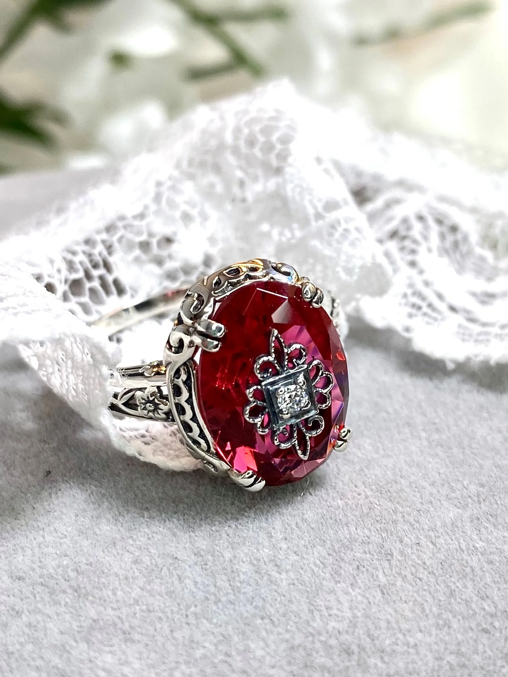 Pink Ring or Save 15% on Jewelry Set, Sterling Silver Embellishment, Edwardian Jewelry #D70e