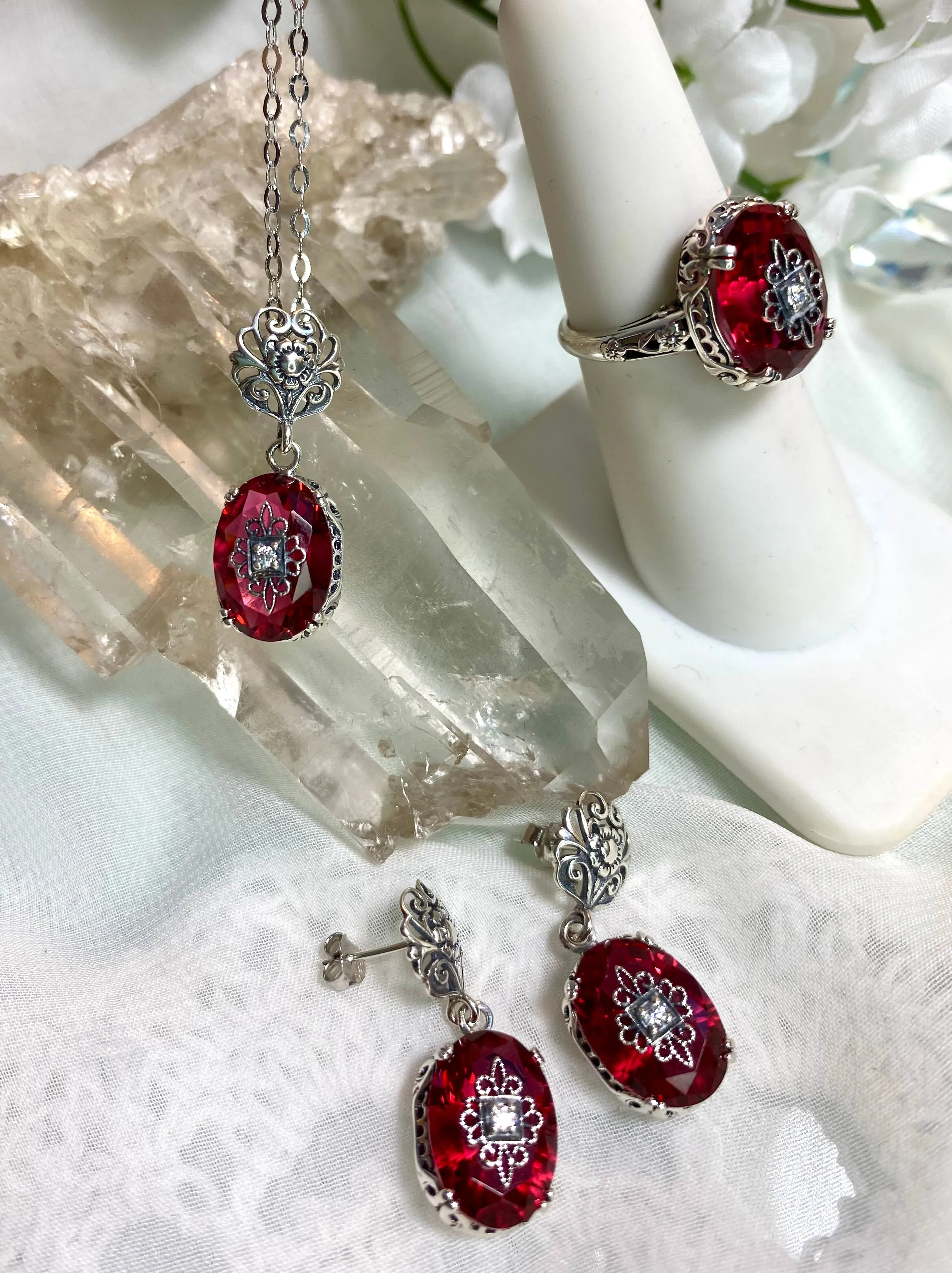 Pink Ring or Save 15% on Jewelry Set, Sterling Silver Embellishment, Edwardian Jewelry #D70e