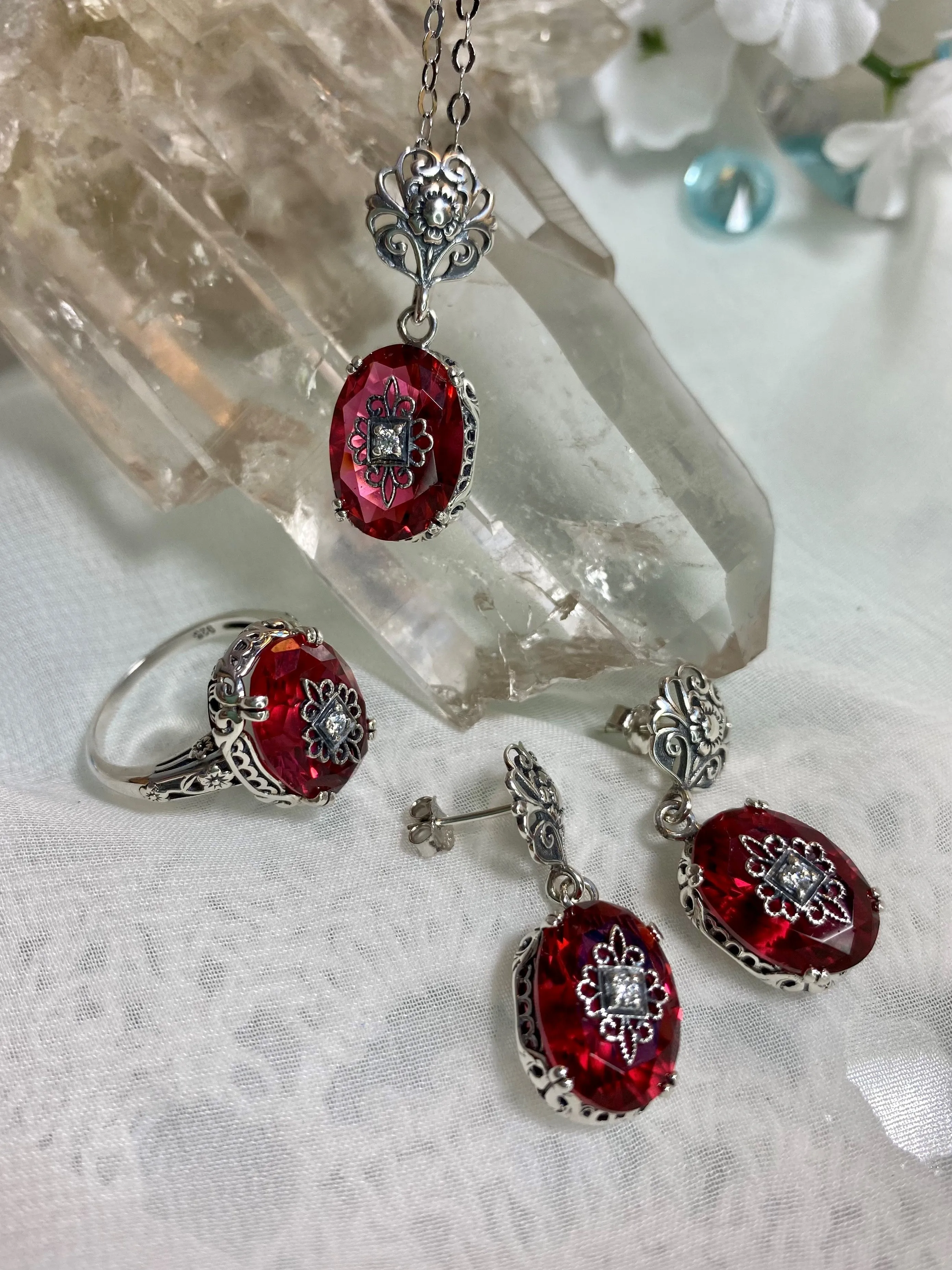 Pink Ring or Save 15% on Jewelry Set, Sterling Silver Embellishment, Edwardian Jewelry #D70e