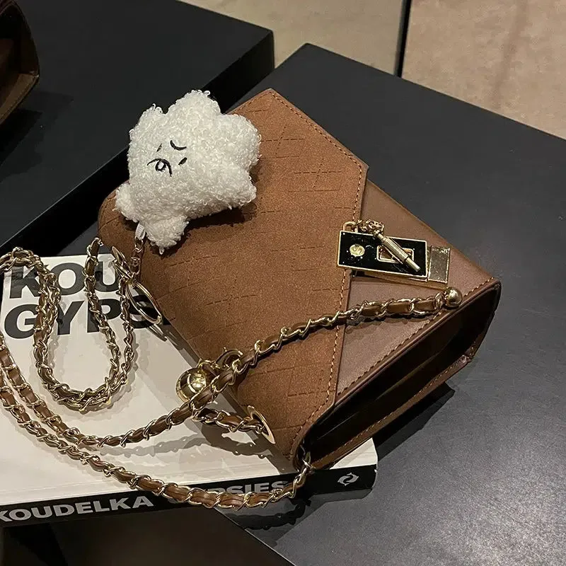 Plush Charm Chain Strap Small Square Bag
