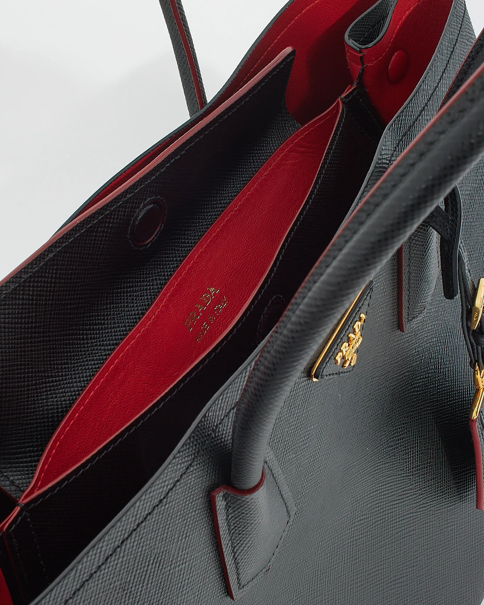 Prada Black Saffiano Leather Double Large Tote Bag