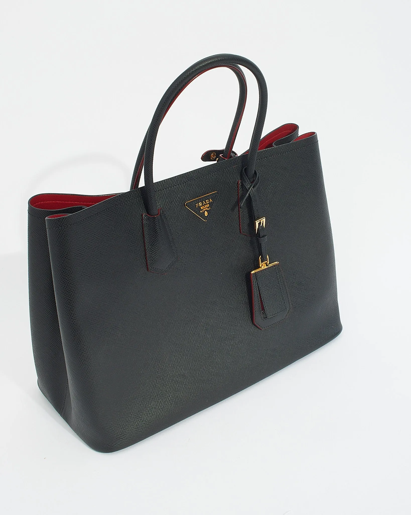 Prada Black Saffiano Leather Double Large Tote Bag