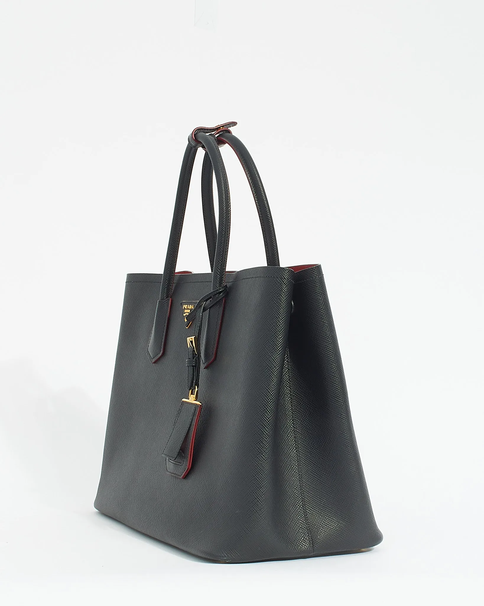 Prada Black Saffiano Leather Double Large Tote Bag