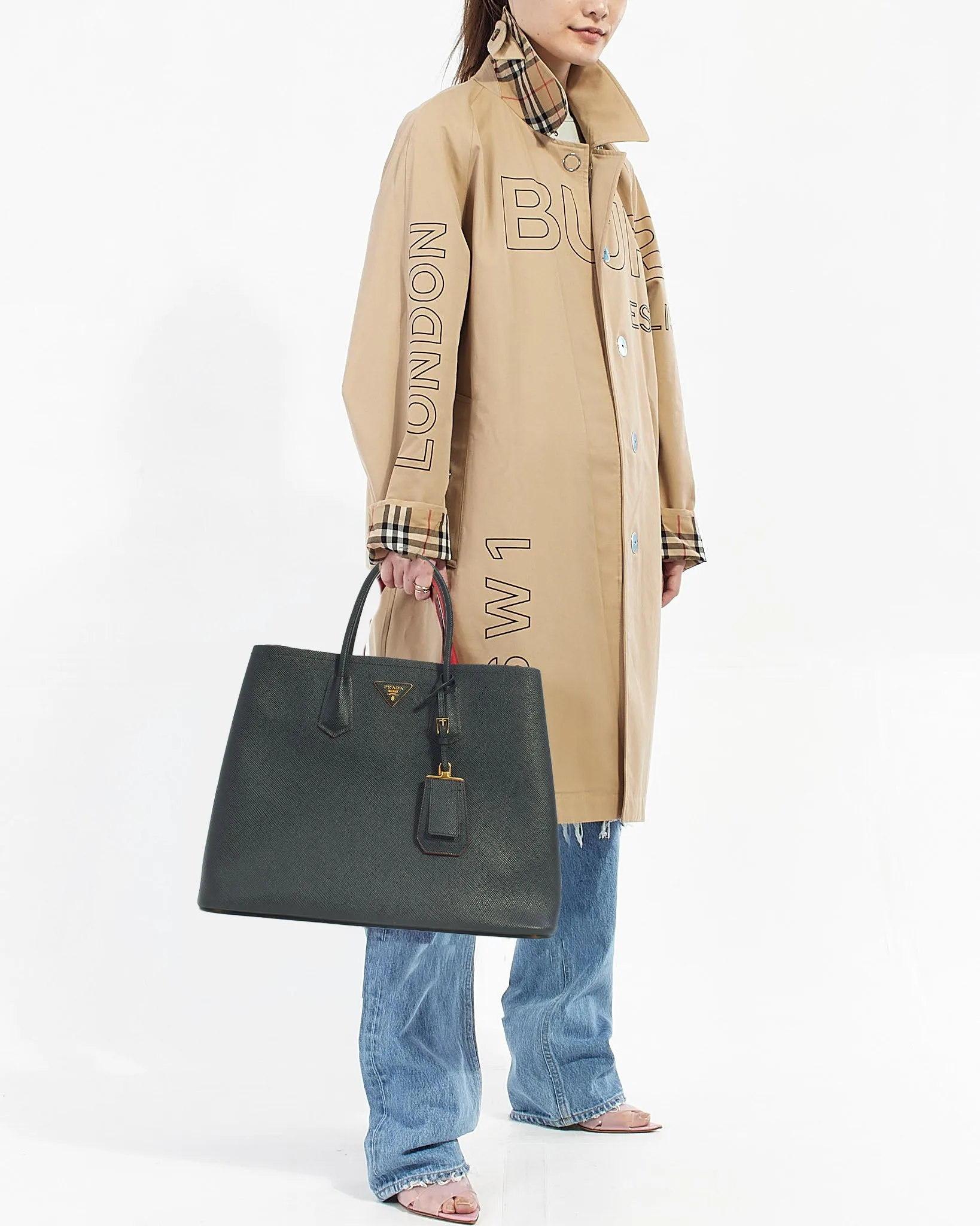 Prada Black Saffiano Leather Double Large Tote Bag