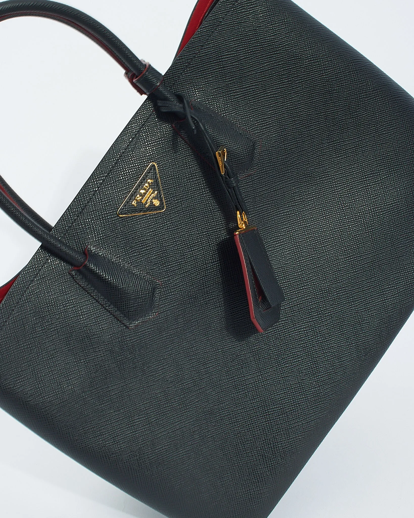 Prada Black Saffiano Leather Double Large Tote Bag