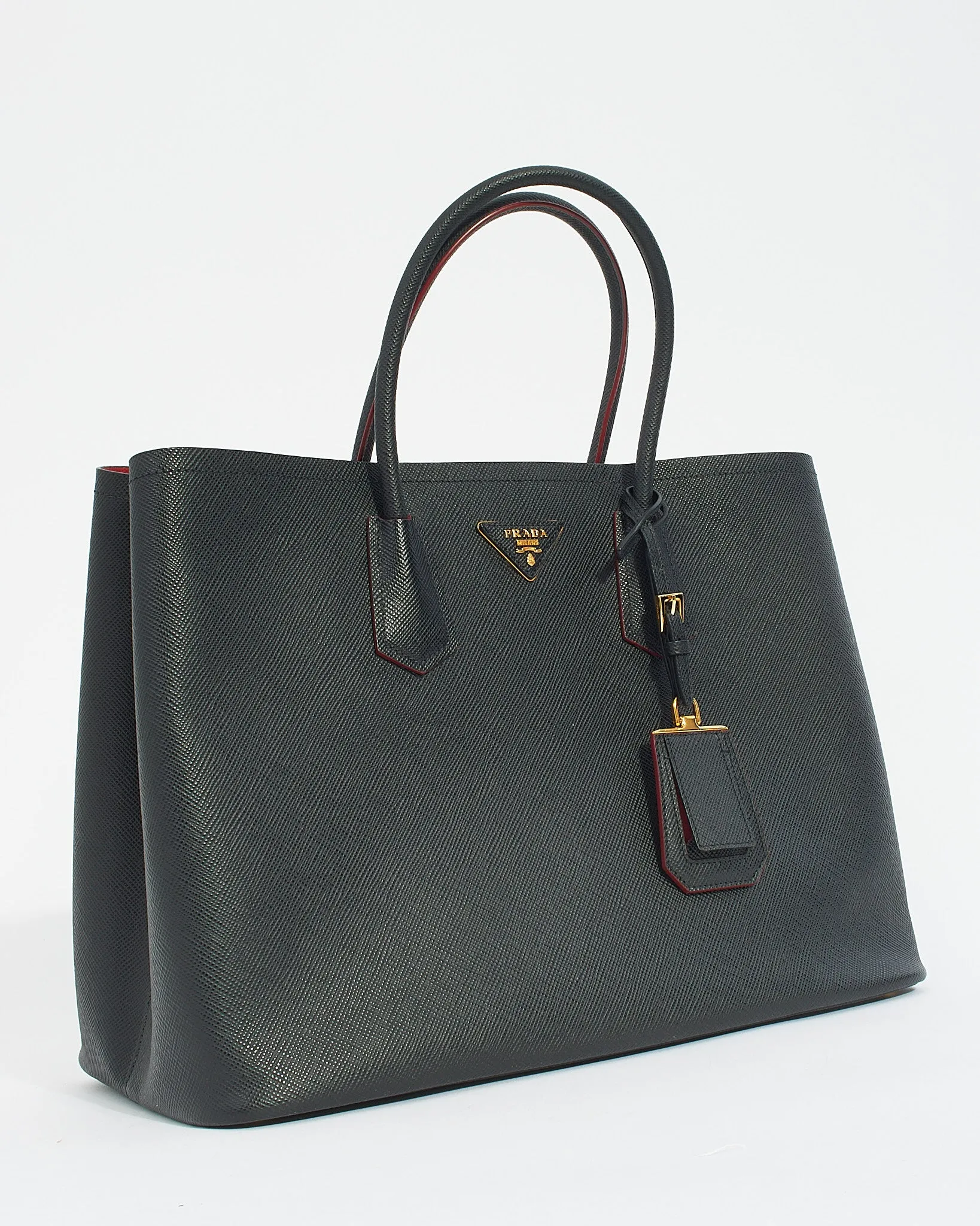 Prada Black Saffiano Leather Double Large Tote Bag