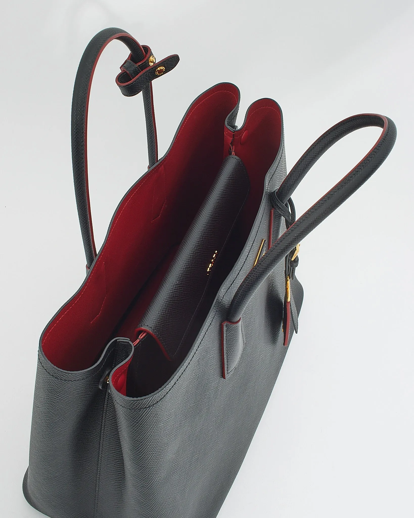 Prada Black Saffiano Leather Double Large Tote Bag