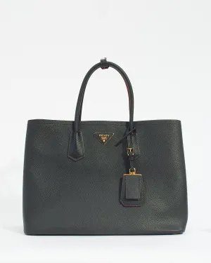 Prada Black Saffiano Leather Double Large Tote Bag