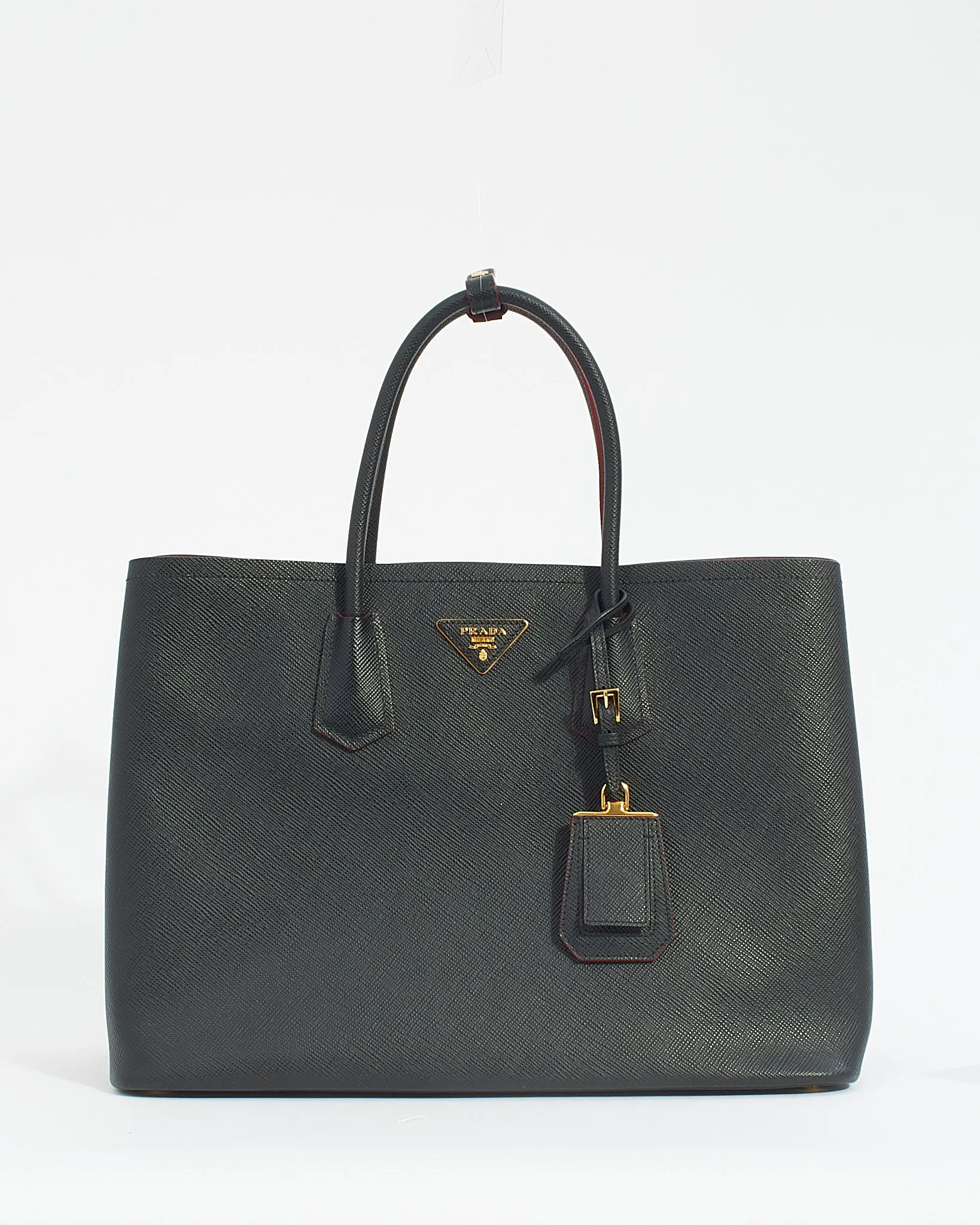 Prada Black Saffiano Leather Double Large Tote Bag