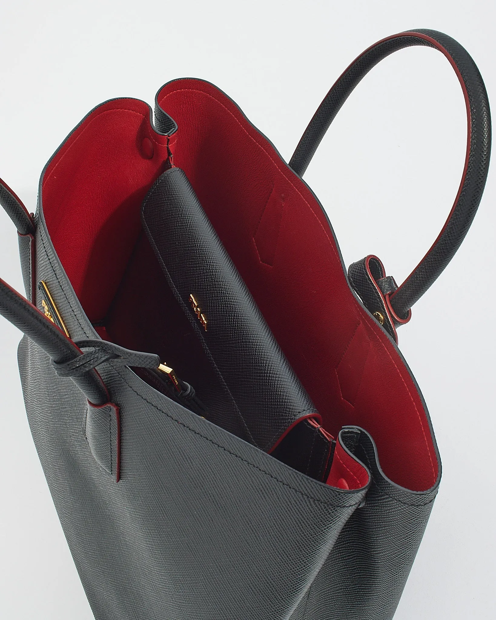 Prada Black Saffiano Leather Double Large Tote Bag