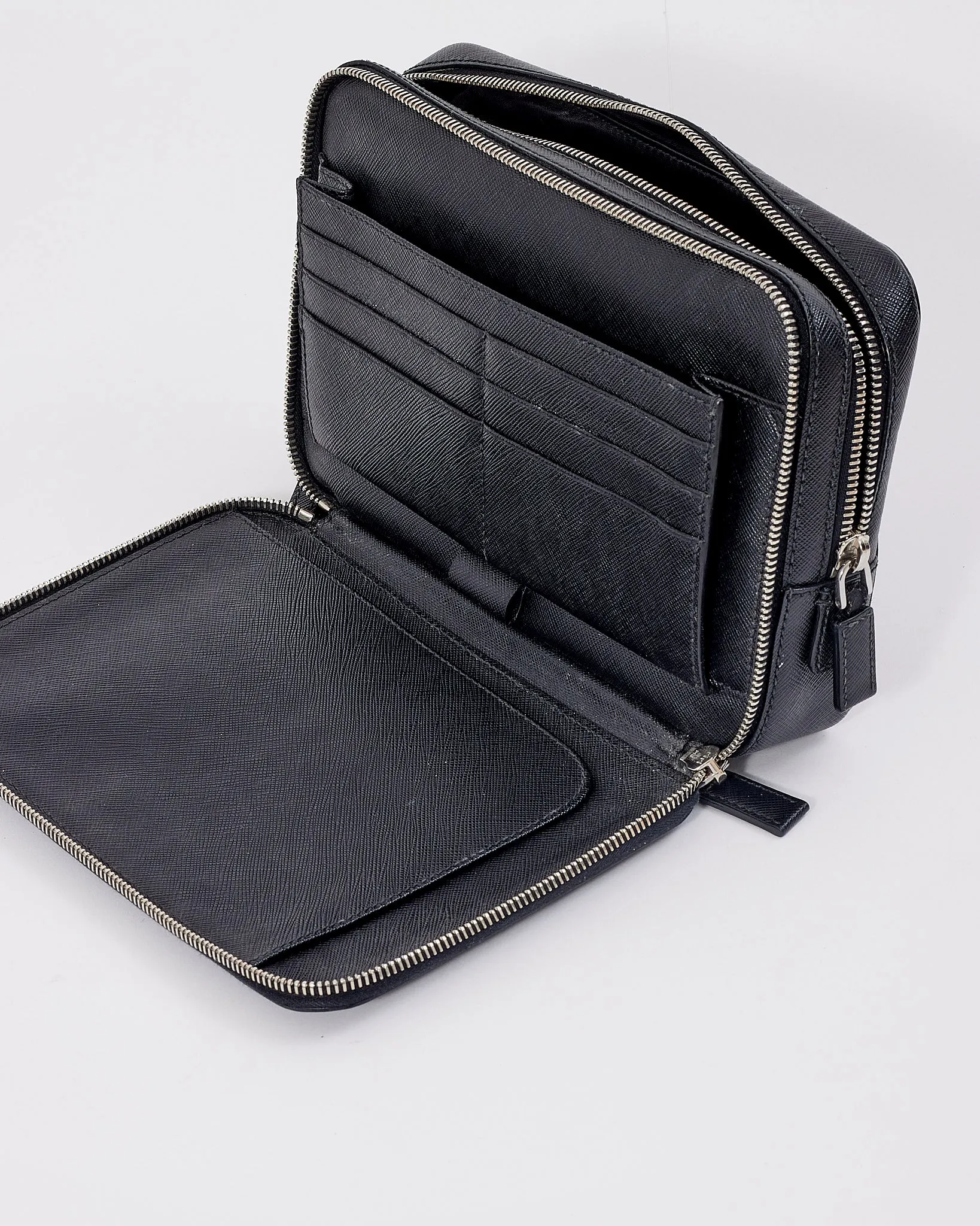 Prada Black Saffiano Leather Wristlet Pouch