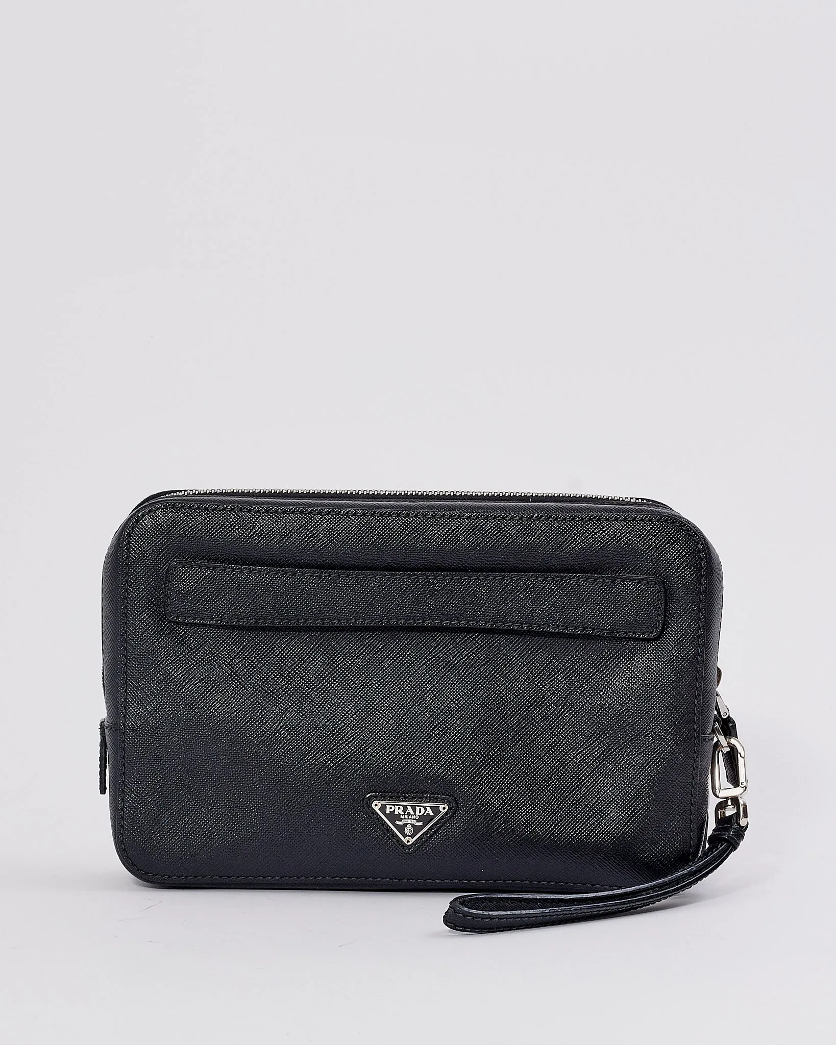 Prada Black Saffiano Leather Wristlet Pouch