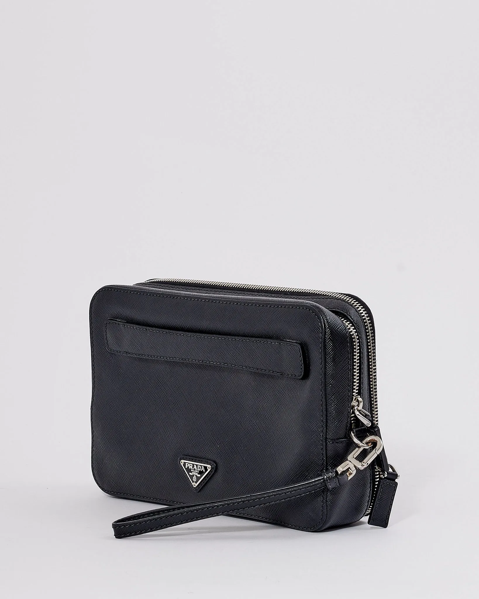 Prada Black Saffiano Leather Wristlet Pouch