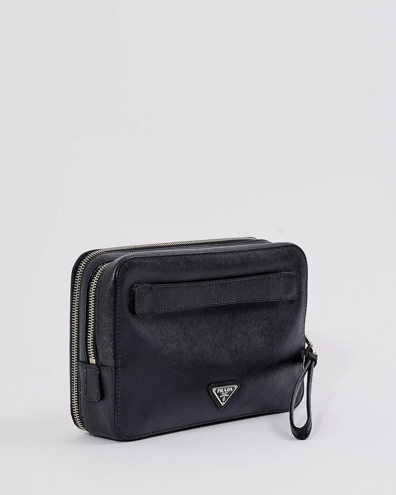 Prada Black Saffiano Leather Wristlet Pouch