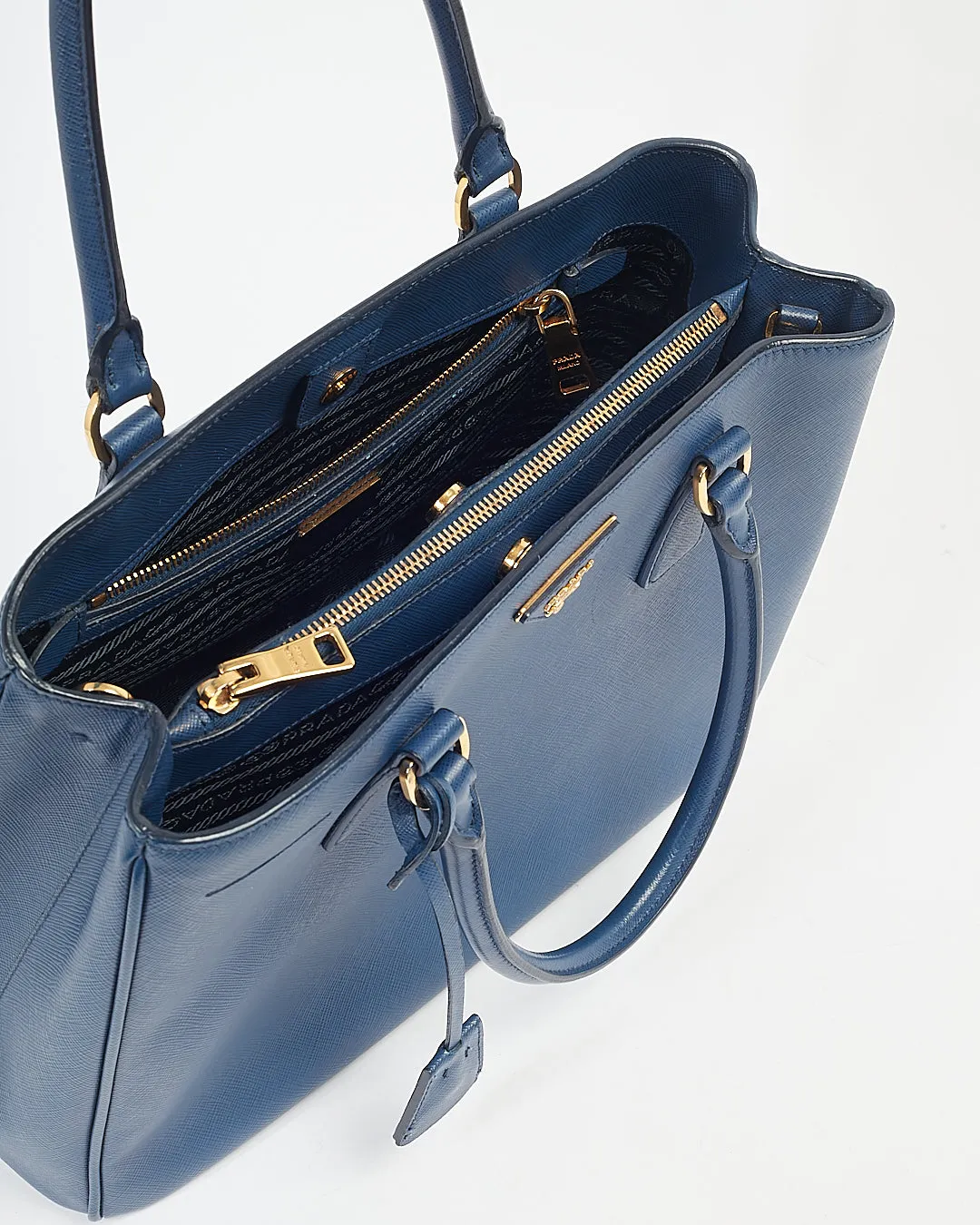 Prada Bluette Saffiano Leather Medium Saffiano Lux Galleria Zip Tote