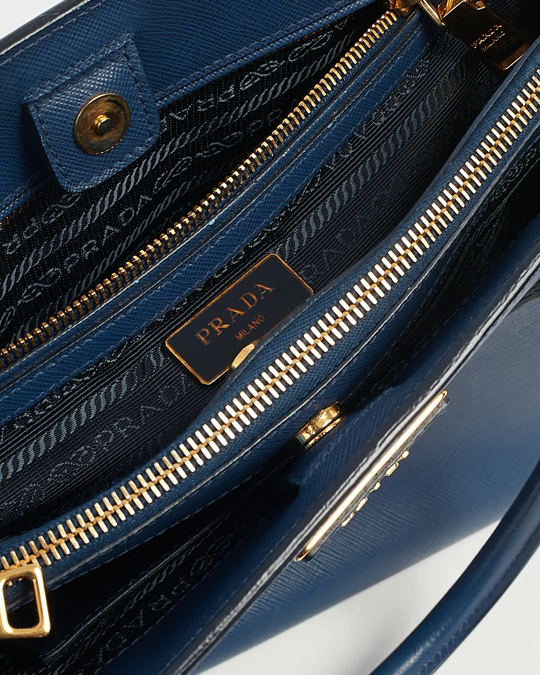 Prada Bluette Saffiano Leather Medium Saffiano Lux Galleria Zip Tote