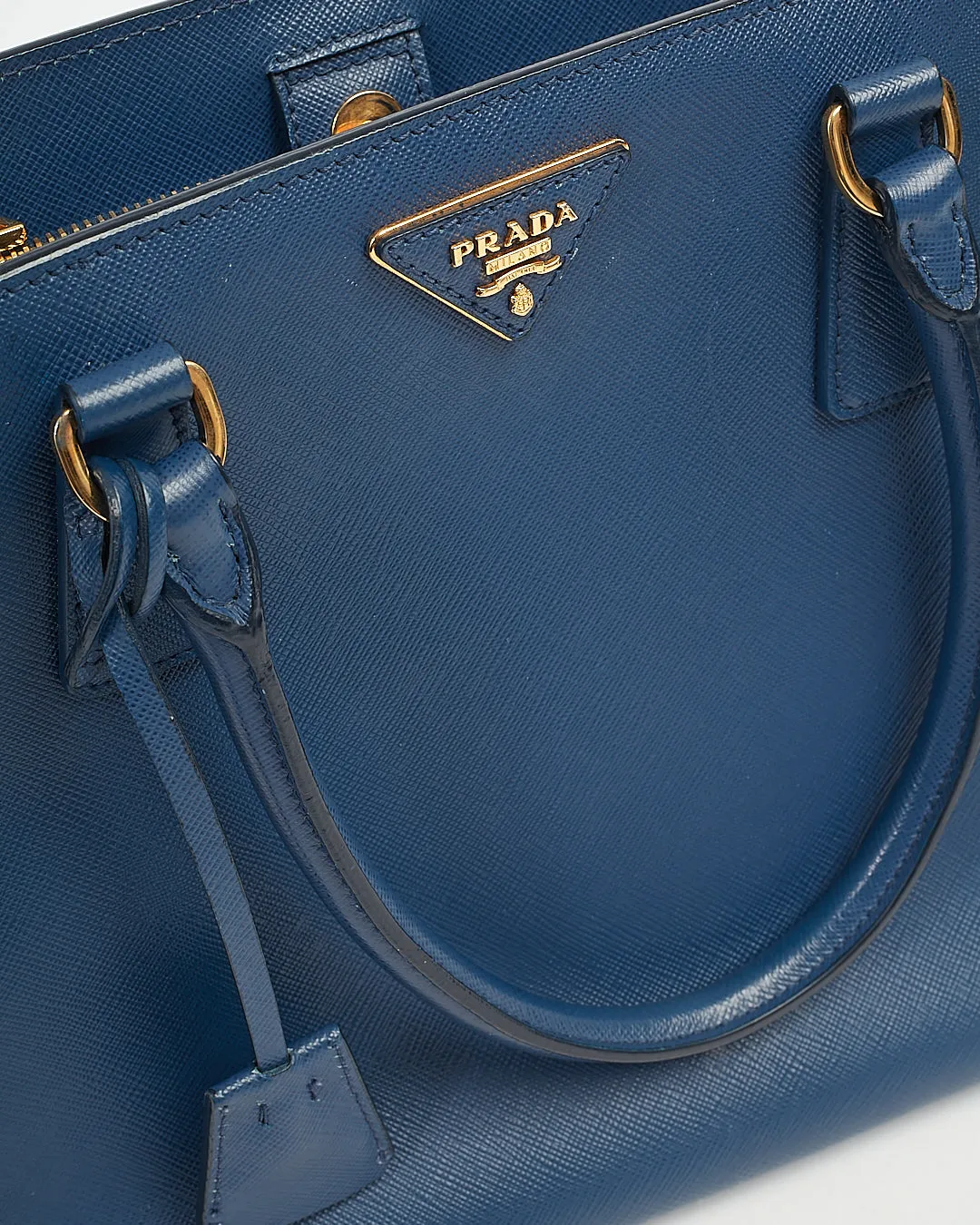 Prada Bluette Saffiano Leather Medium Saffiano Lux Galleria Zip Tote