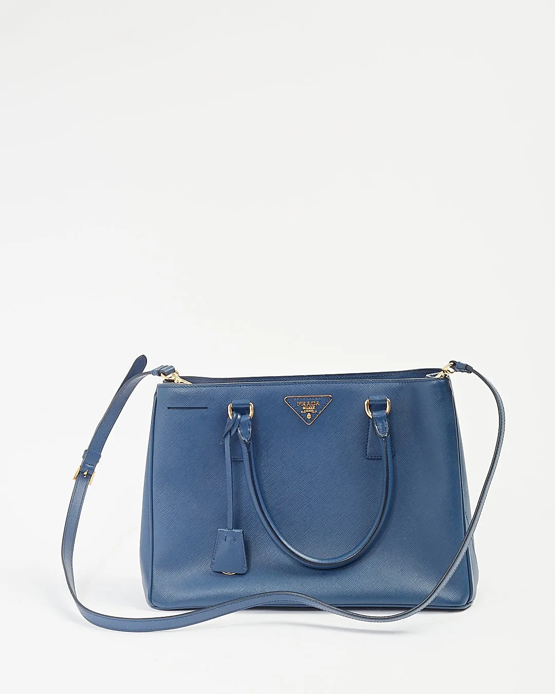 Prada Bluette Saffiano Leather Medium Saffiano Lux Galleria Zip Tote