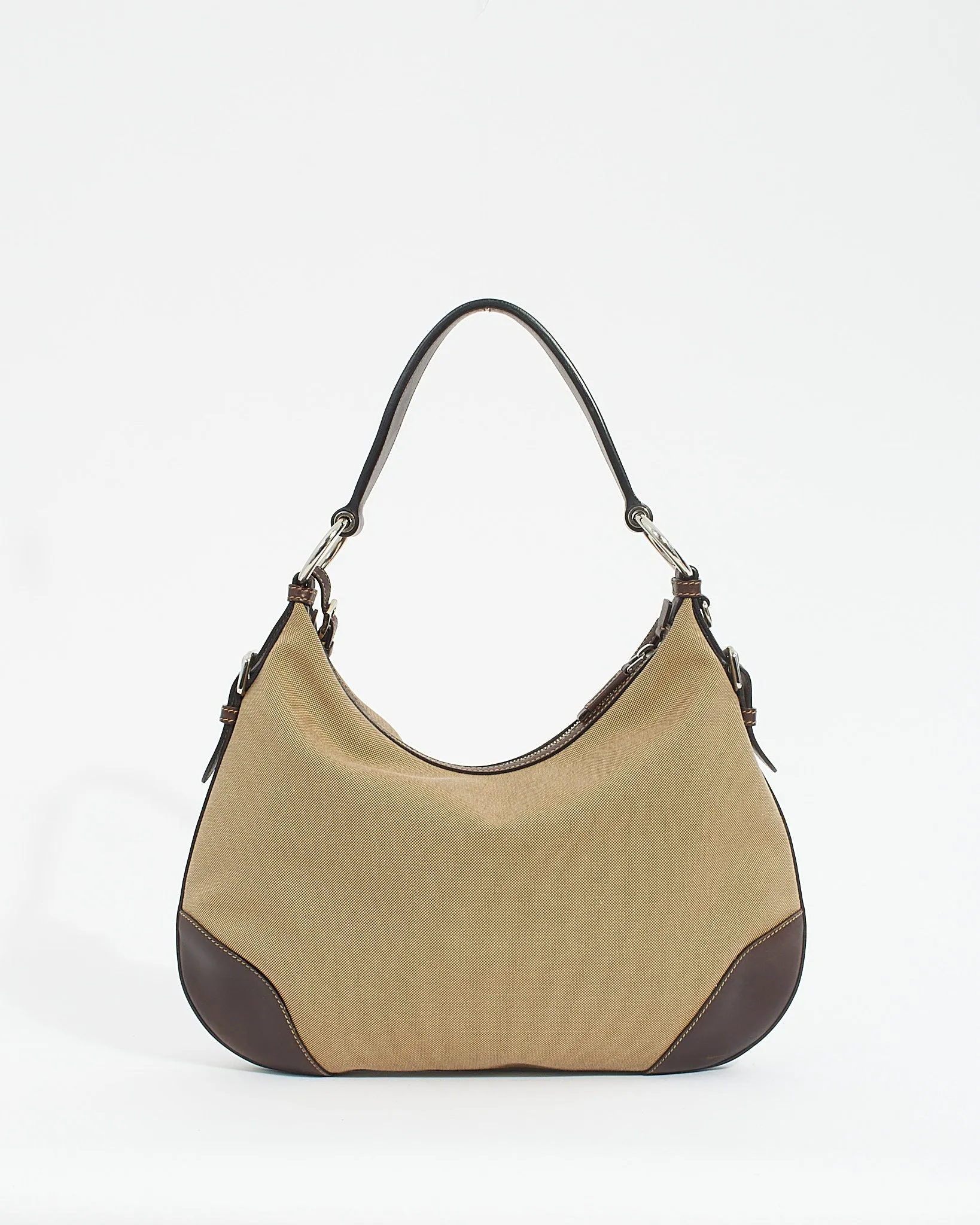 Prada Brown Canvas Logo Jacquard Shoulder Bag