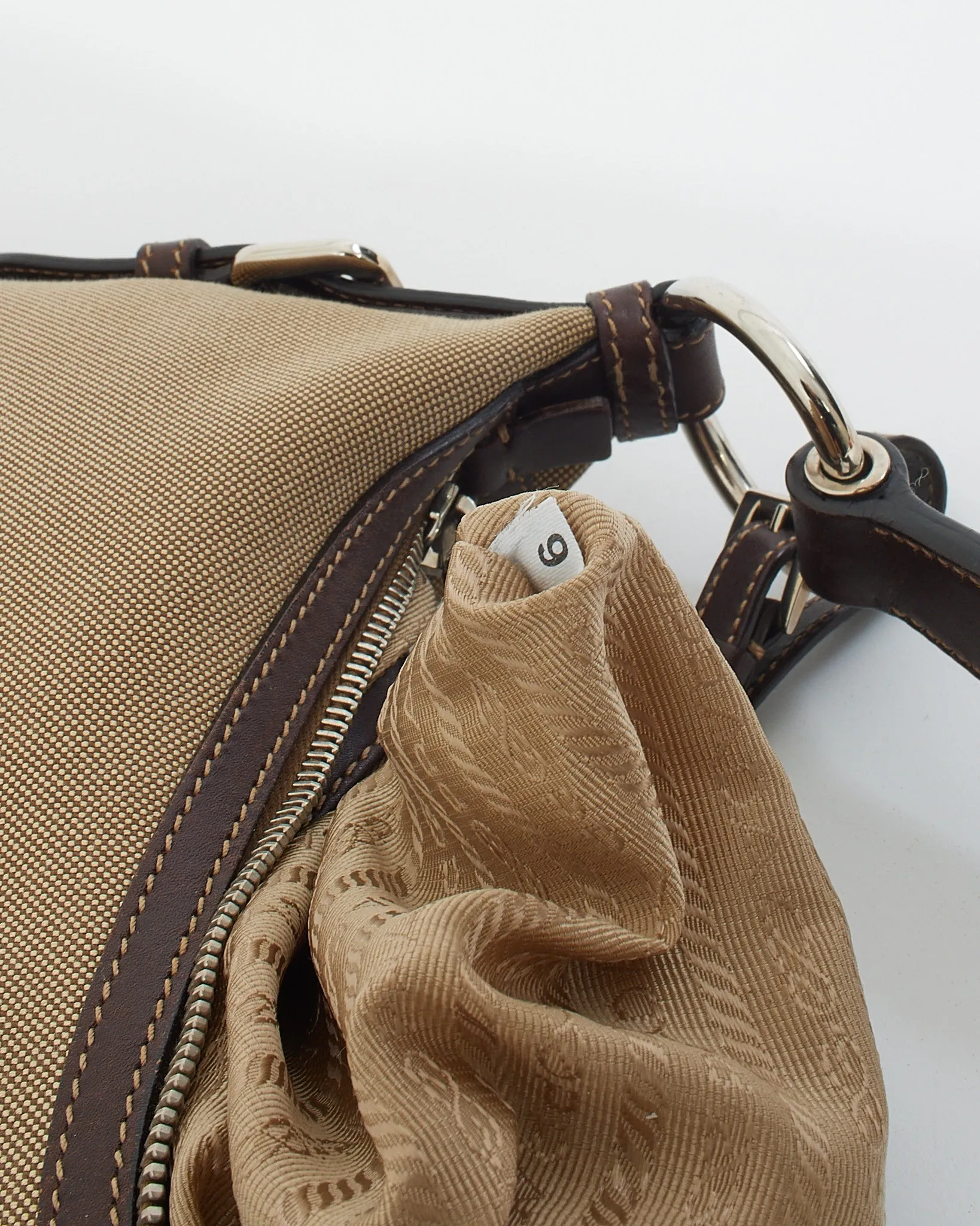 Prada Brown Canvas Logo Jacquard Shoulder Bag