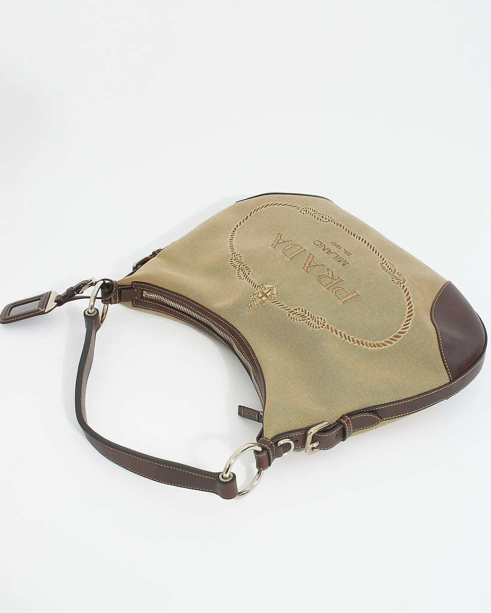 Prada Brown Canvas Logo Jacquard Shoulder Bag