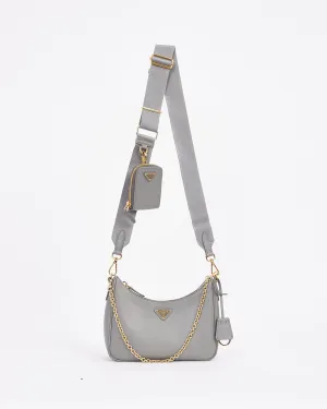 Prada Grey Leather Saffiano Lux Re-Edition 2005 Bag