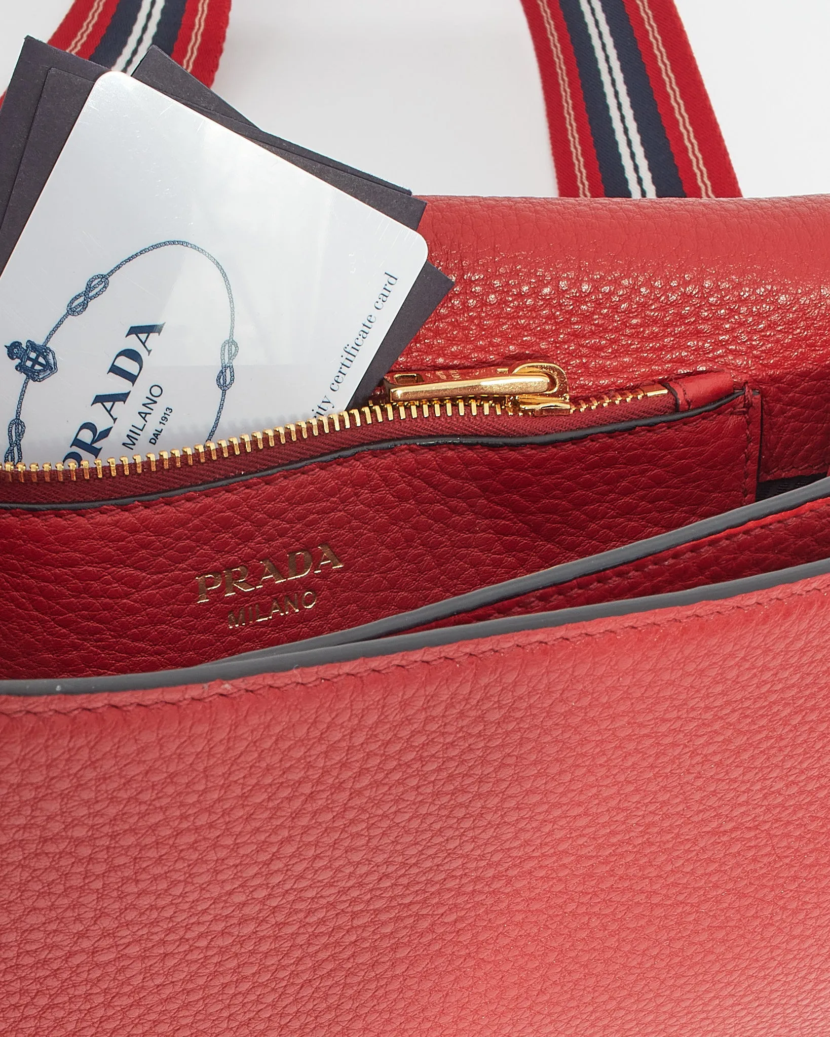 Prada Red Leather Vitello Daino Shoulder Bag