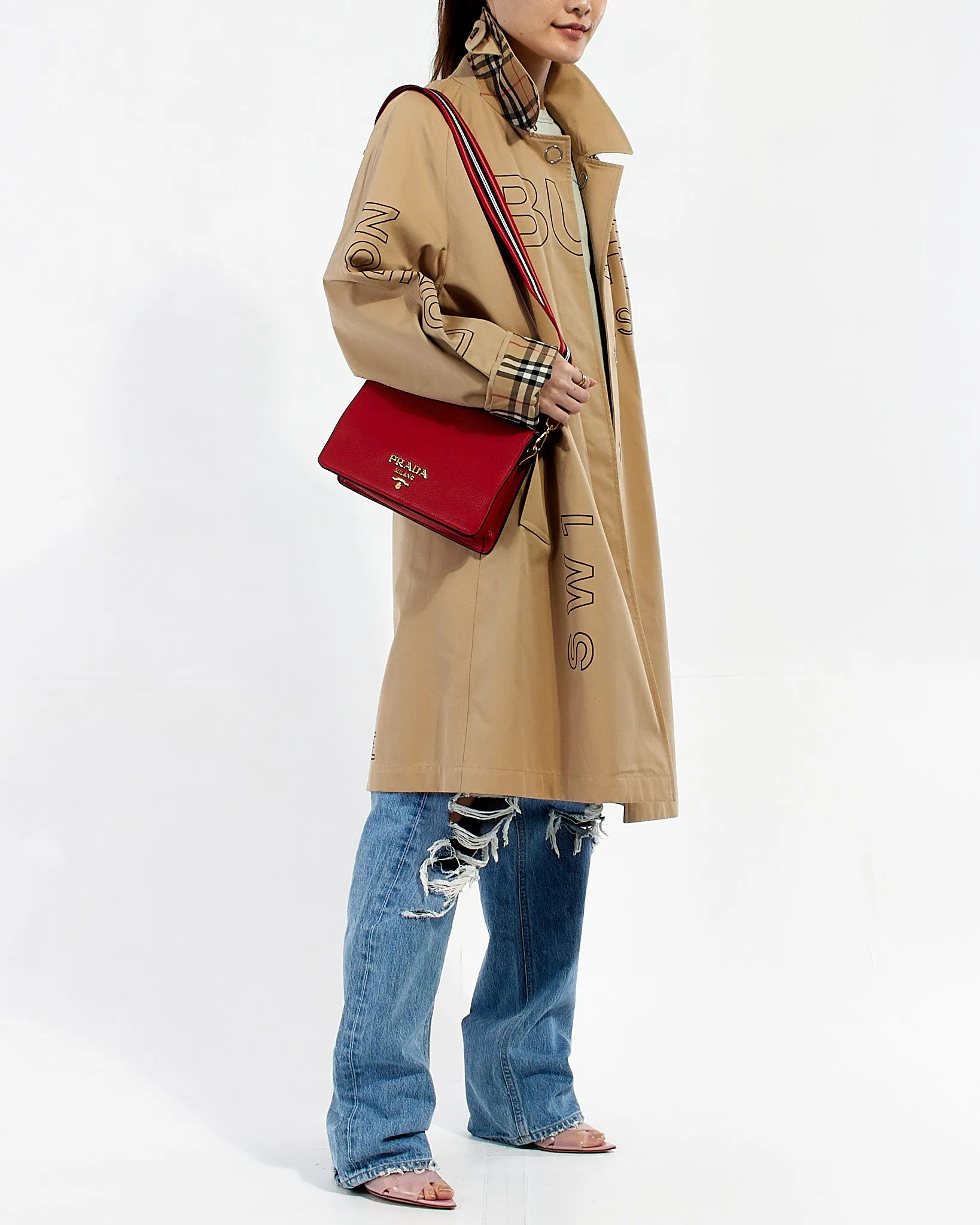 Prada Red Leather Vitello Daino Shoulder Bag