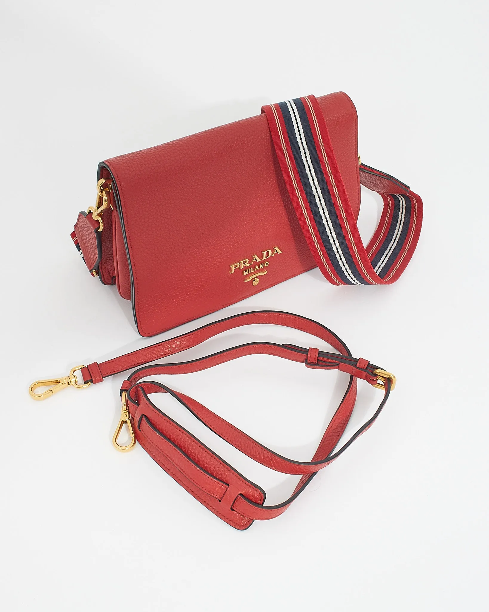 Prada Red Leather Vitello Daino Shoulder Bag