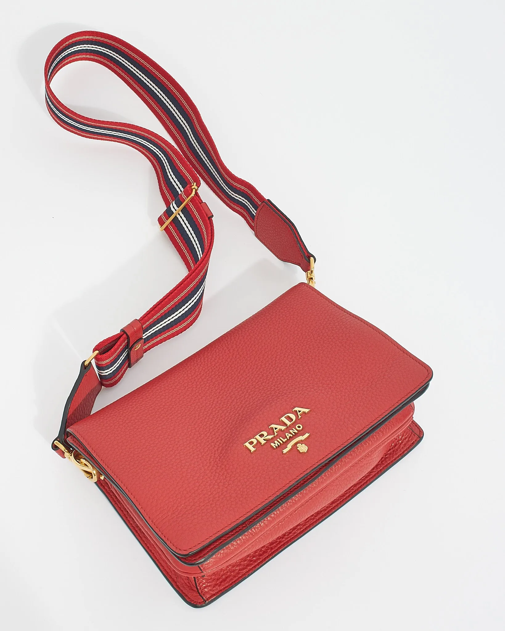 Prada Red Leather Vitello Daino Shoulder Bag