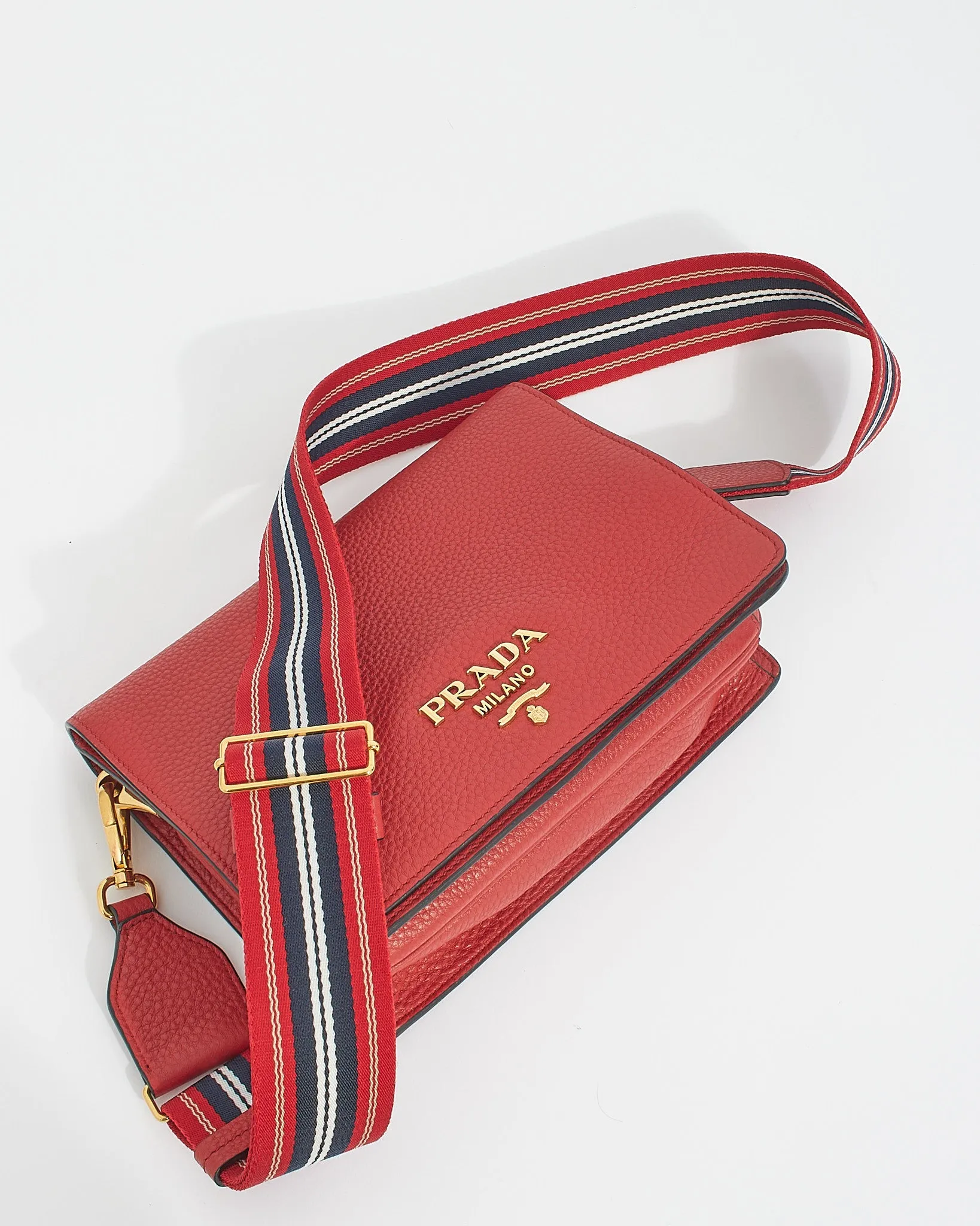 Prada Red Leather Vitello Daino Shoulder Bag