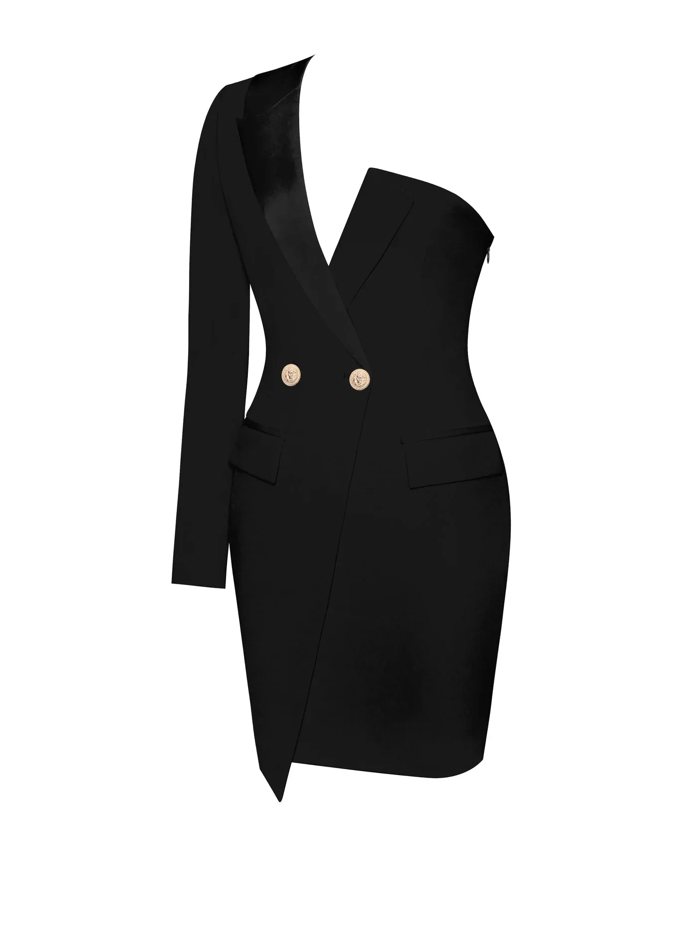 PRE-ORDER Caressa Sleeved Black Crepe Tuxedo Blazer Dress x Black