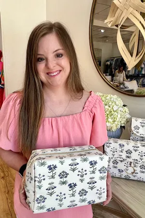 Provence Everyday Cosmetic Bag with Green Pinstripe Liner