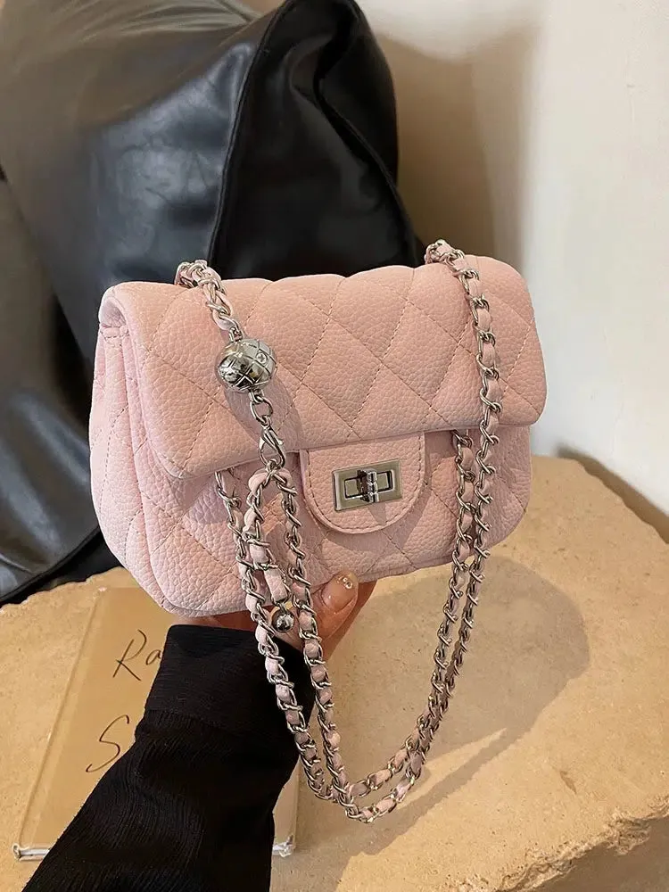 Quilted Chain Strap Small Square Bag