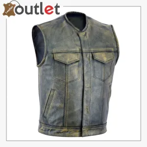 Real Motorbiker Leather Vest For Men