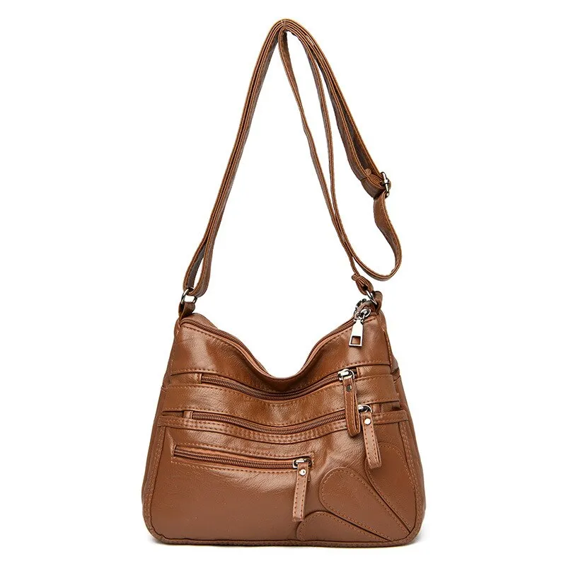 Realaiot High Quality Women's Soft Leather Shoulder Bags Multi-Layer Vintage Crossbody Bag Luxury Designer Female Handbag and Purse